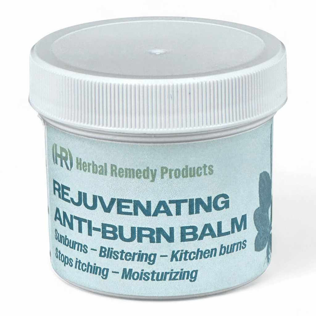Jar of Herbal Remedy Products Rejuvenating Anti-Burn Balm on a white background