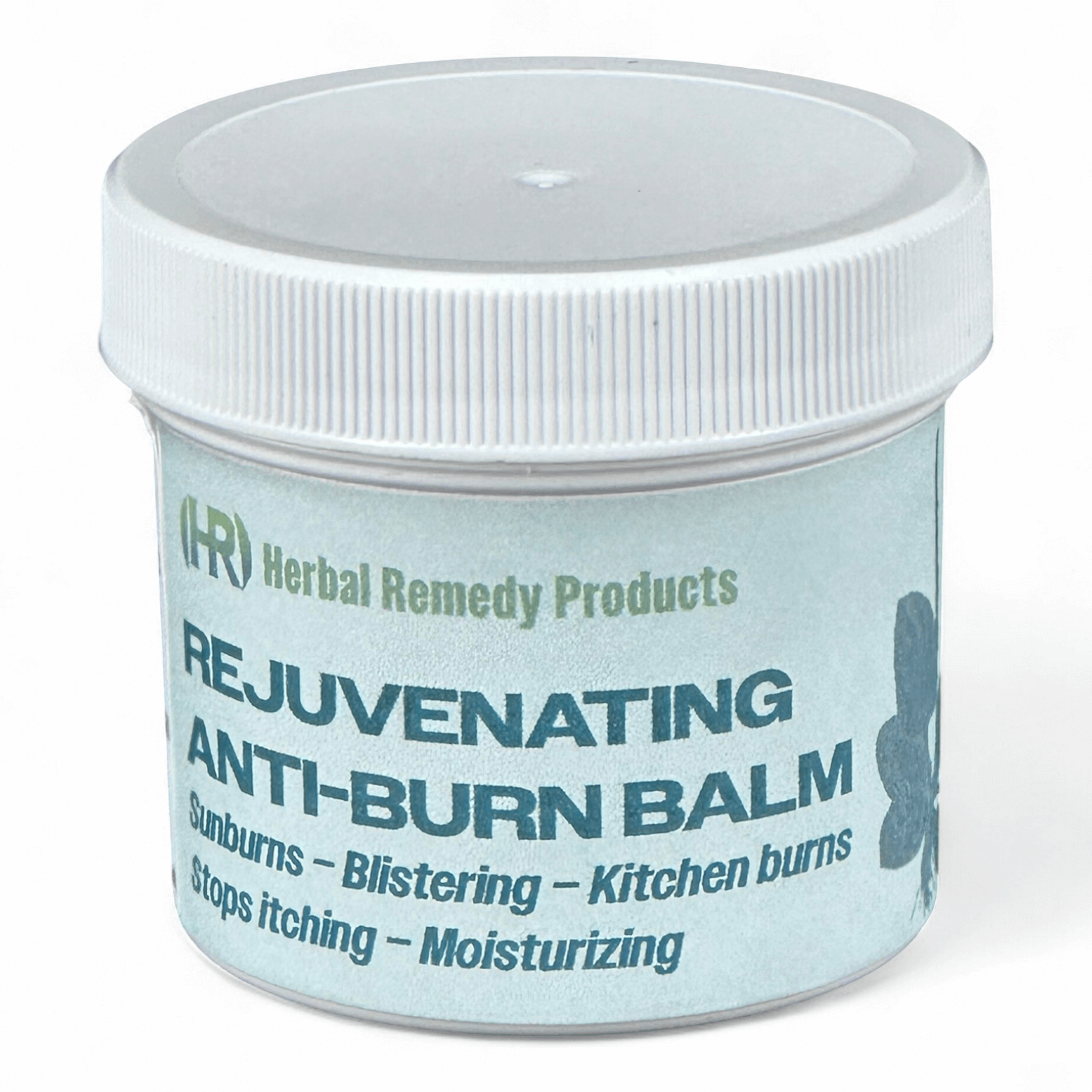 Jar of Herbal Remedy Products Rejuvenating Anti-Burn Balm on a white background