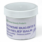 Jar of Extreme Bug Bite & Itch Relief Balm with white lid on a white background