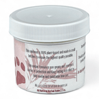 Label on jar of herbal balm stating: "This ointment is 100% plant-based and made in small batches to ensure the highest quality possible.

This unique formula is non-greasy, while leaving a barrier of protection and long-lasting itch relief that leaves your skin soothed and moisturized.

We put a little bit of love in every jar.
All Natural Herbal Balm | 2 oz."